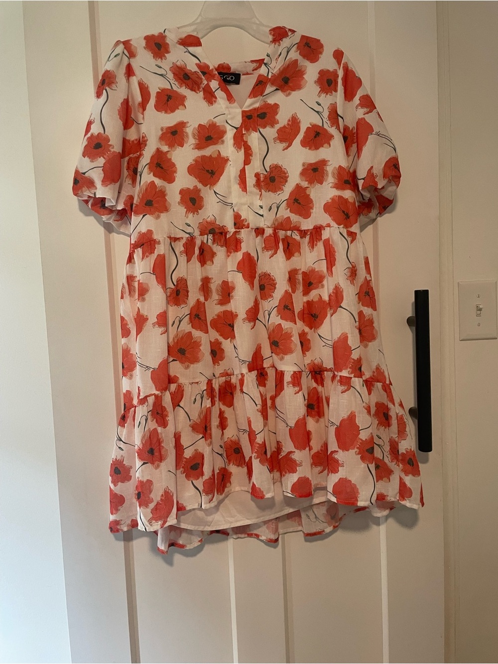 women’s White Dress with Red Floral Print